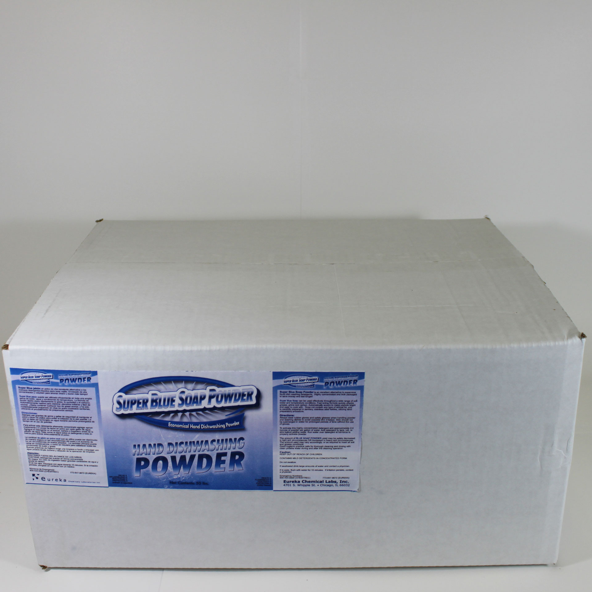 Box of Super Blue Soap Powder.